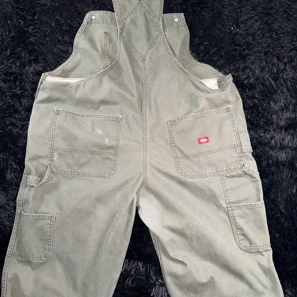 Dickies Overalls Womens 18 Green Bib Workwear Carpenter Utility Pockets Khaki - Picture 9 of 13